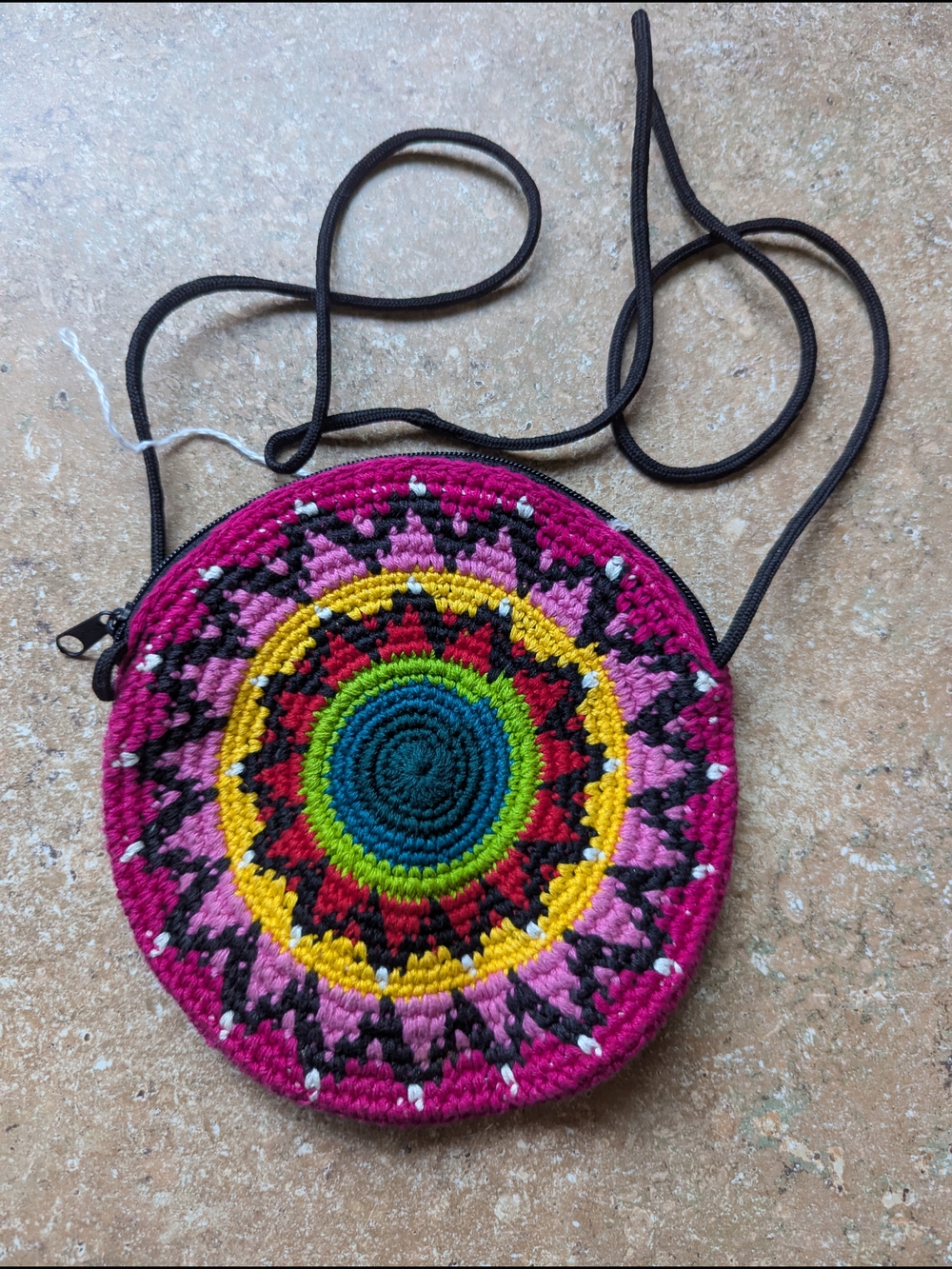 Handwoven Multicolor Round Crossbody Bag - Pink